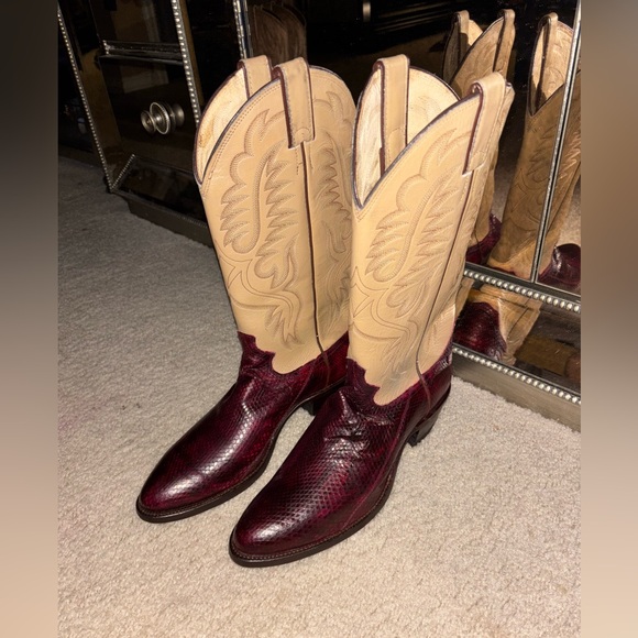 Vintage Justin Water snake Western Cowboy J6868 Boots 8 D Burgundy Almond Toe - Picture 9 of 10